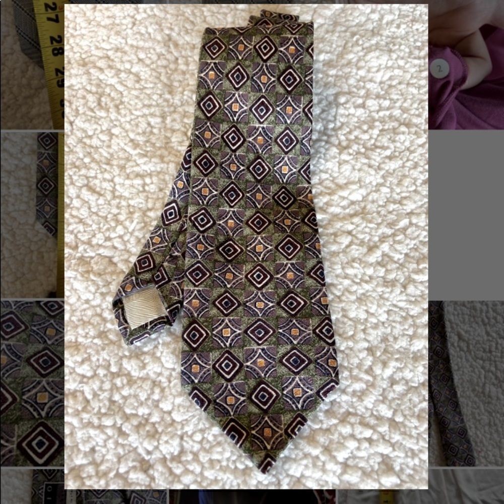 ROBERT TALBOTT OMAGGIO Silk Necktie USA Designer Geometric Green/Purple